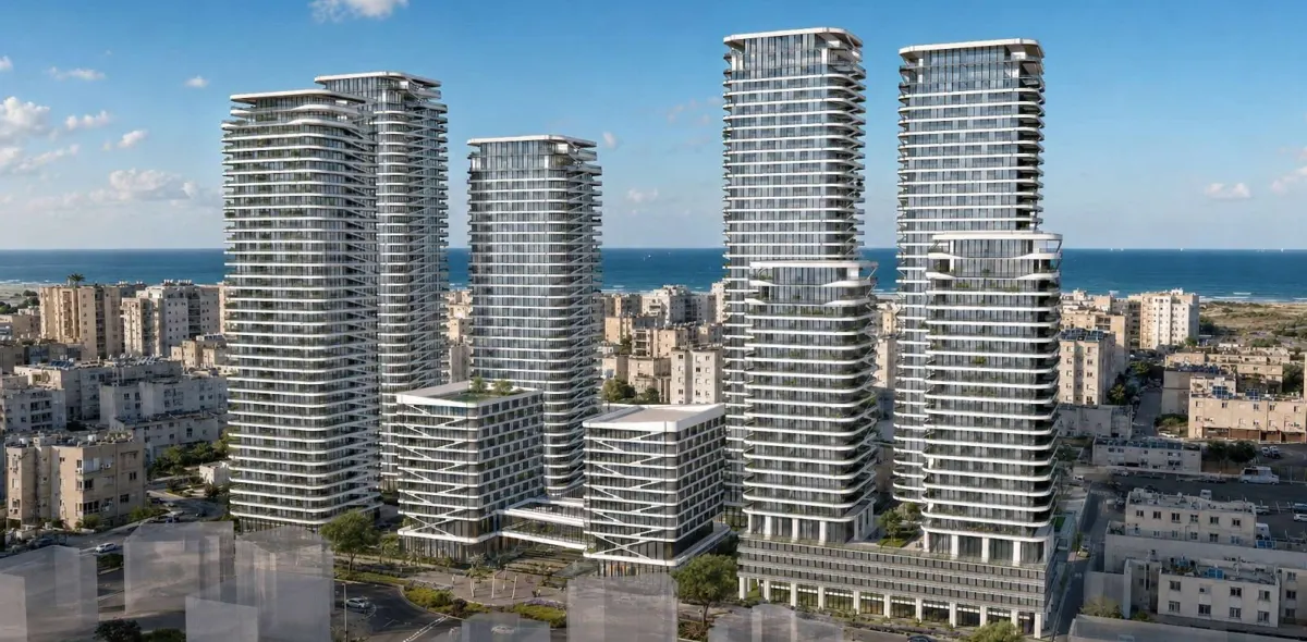 Render of the Kidmat towers by the sea